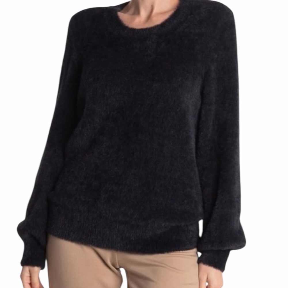 Tahari Deep Navy Blue Faux Fur/Eyelash Texture Crew Neck Sweater/Sweatshirt